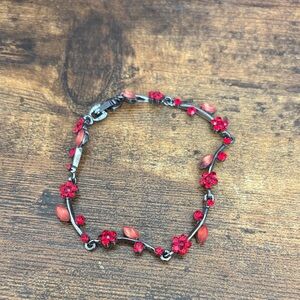 Red Floral Crystal Bracelet - Women Jewelry
